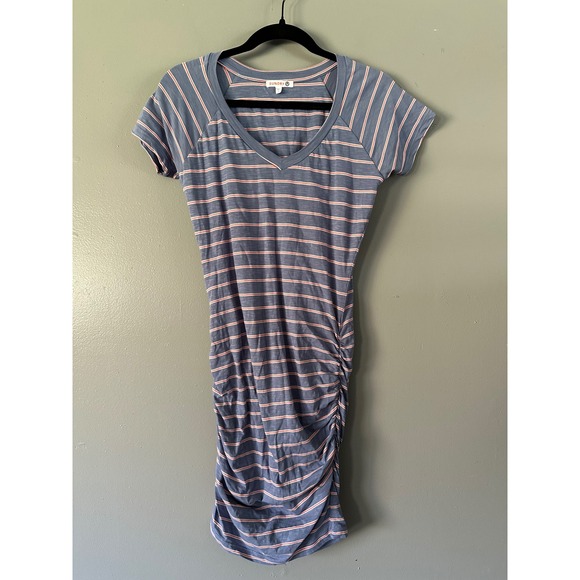 Sundry Crew‎ Neck Ruched Sides Bodycon Midi Dress | Red White & Blue - Picture 1 of 10
